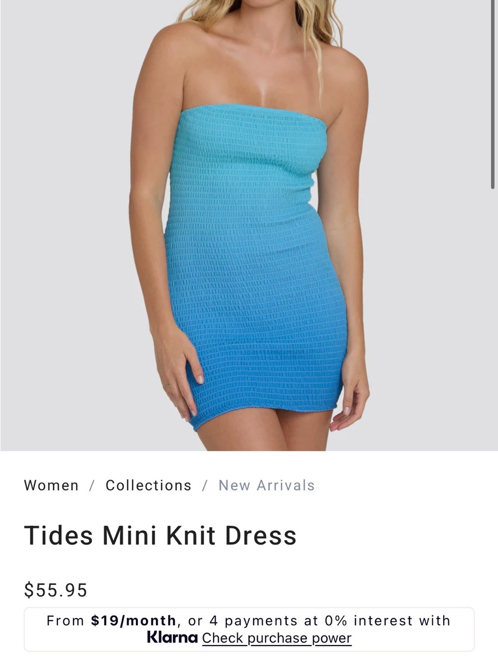 Billabong Strapless Ombre Blue Mini Dress